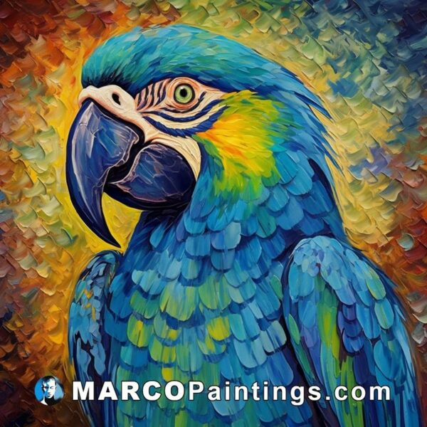 Blue parrot oil paintings colorized by artist antony