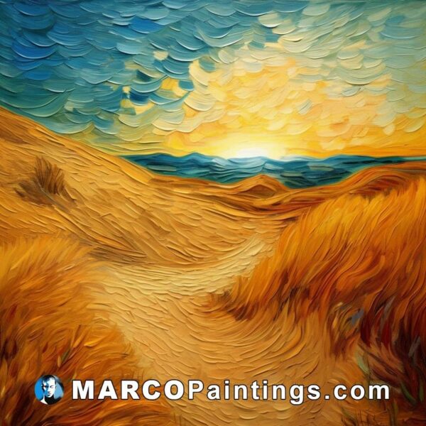 Blustering path in summer sunset painting digital art image
