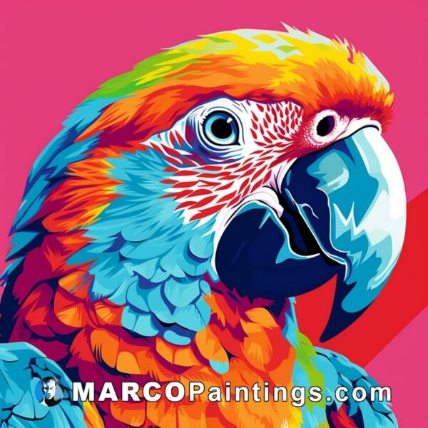 Brightly colored parrot in a pink background