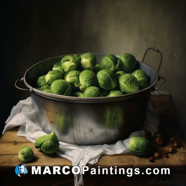 Brussel sprouts in a silver bucket by mike mccarthy