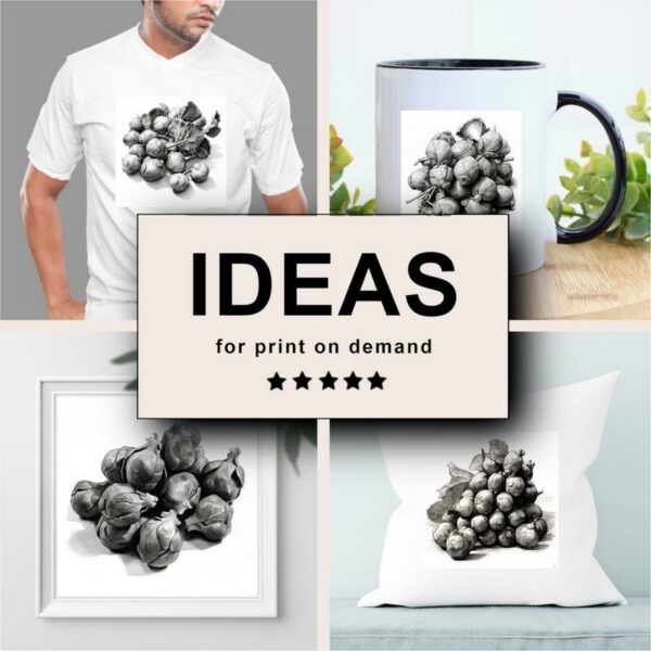 Brussels Sprouts Black White Draw Sketch Merchandising
