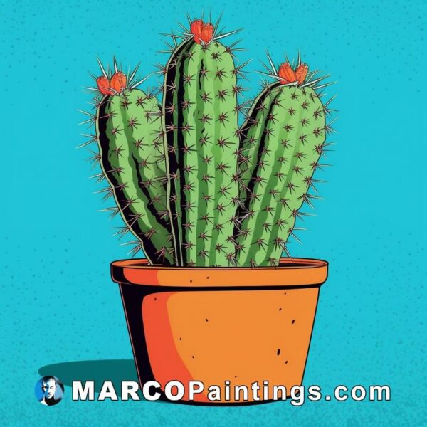 Cactus in a pot on the blue background illustration by pop art illustrator