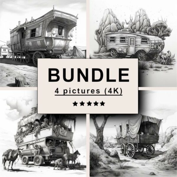 Caravan Black White Draw Sketch Bundle