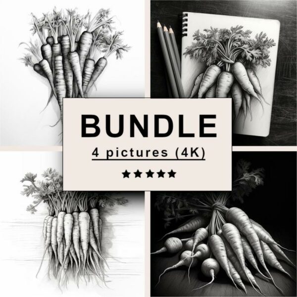 Carrots Black White Draw Sketch Bundle