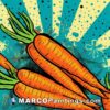 Carrots with leaf motifs and sunshiny blue background on an abstract vector style background