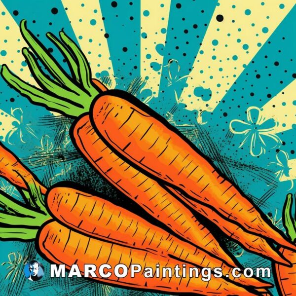 Carrots with leaf motifs and sunshiny blue background on an abstract vector style background