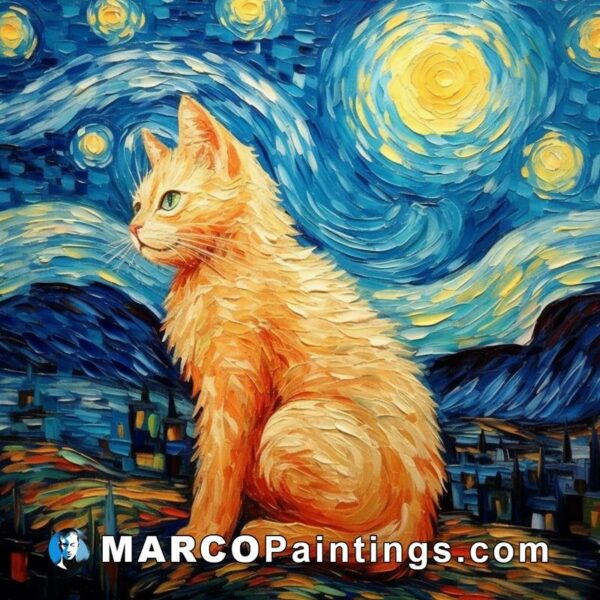 Cat by van gogh at painting starry night cat oil paintings