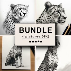 Cheetah Black White Draw Sketch Bundle