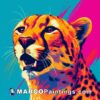Cheetah image made of colorful painting on a blue background