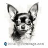 Chihuahua drawing with white background and black fur
