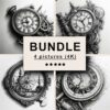 Clock Black White Draw Sketch Bundle