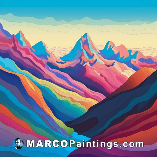 Color abstract mountain landscape with abstract lines in vector illustration