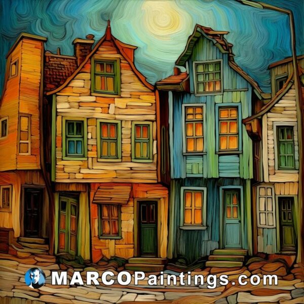 Colored painted facades of old houses on a street