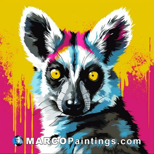 Colorful art of a spotted hyena on a yellow background
