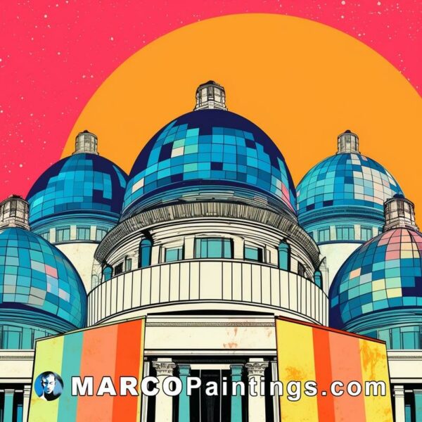 Colorful buildings with domes and a sunshine sky behind them