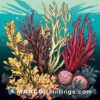 Colorful corals and seaweeds isolated on blue background