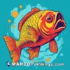 Colorful graphic illustration of a fish swimming across water