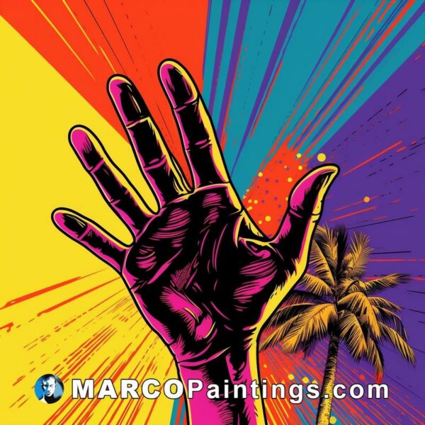 Colorful hand with palms and sunlight