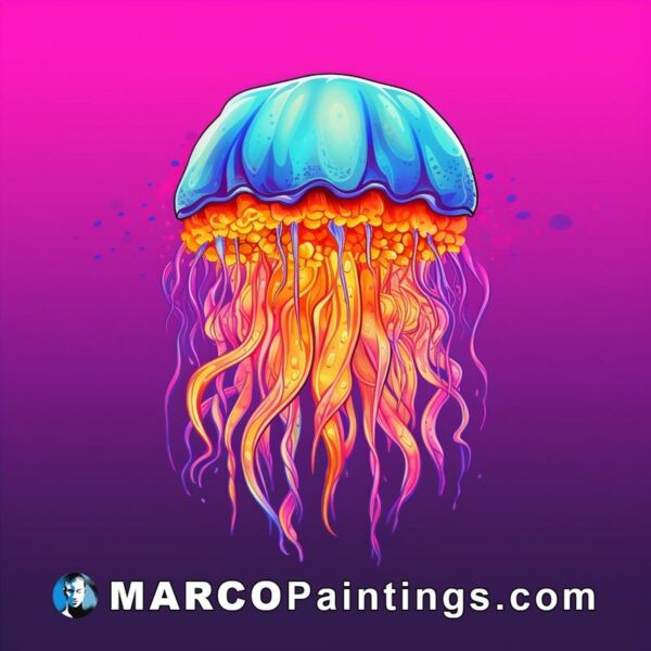 Colorful jellyfish floating in a bright purple background
