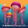 Colorful jellyfish in the ocean background