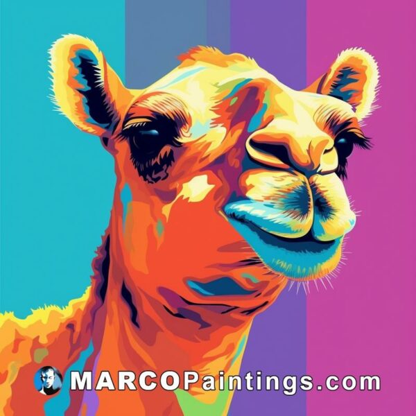Colorful painting of a camel on a colorful background