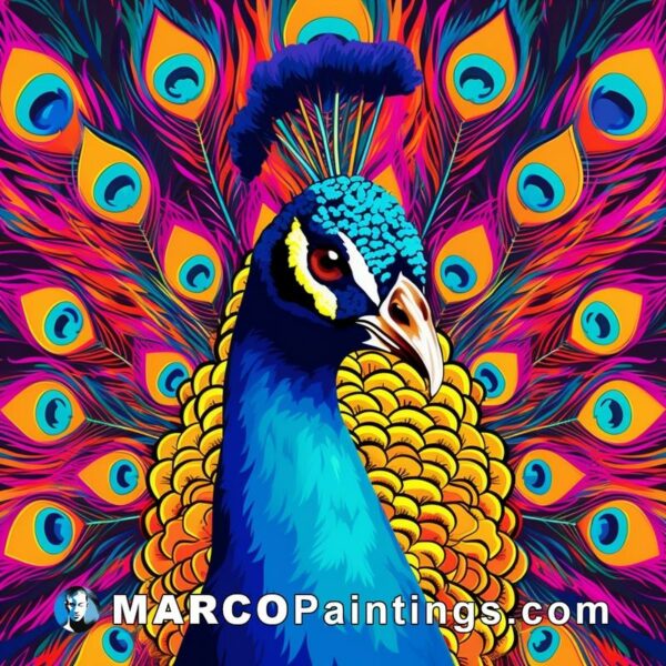 Colorful peacock in the form of an abstract painting