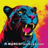 Colorful pop art graphic art featuring a jaguar