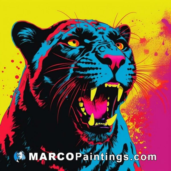 Colorful pop art graphic art featuring a jaguar