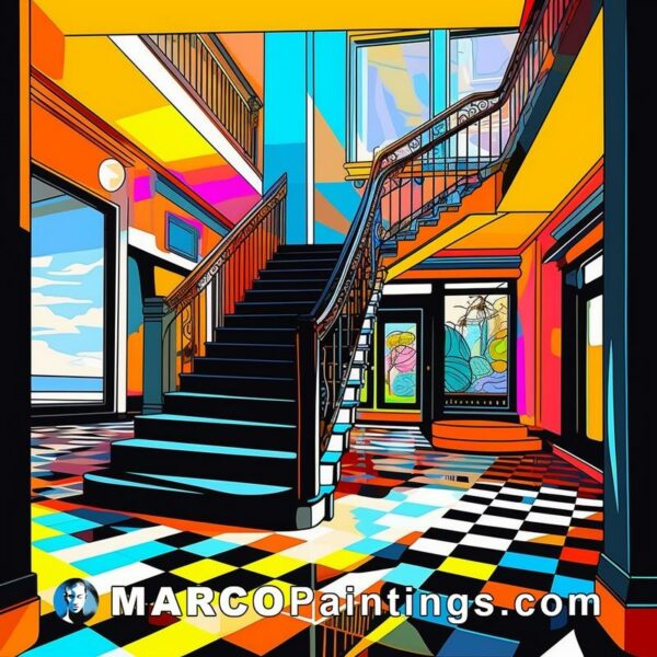 Colorful staircase with colorful checks