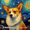 Corgi dog portrait portrait painting large stars night