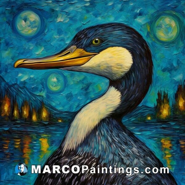 Cormorant in midnight sky by josh mcginley