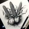 Corn drawing made with charcoal and pencil