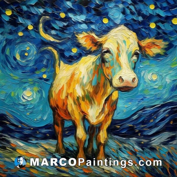 Cow on a starry night painting