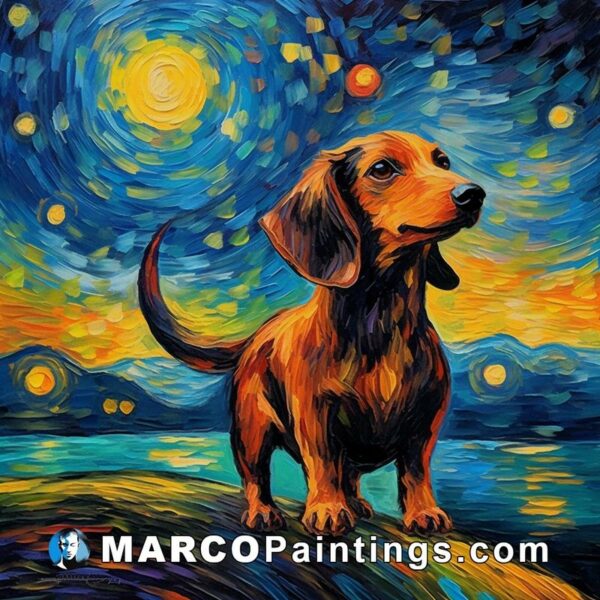 Dachshund painting with starry night