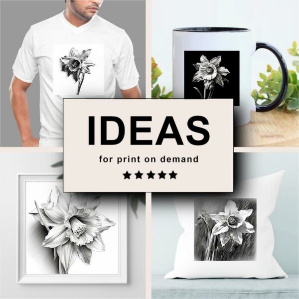 Daffodil Black White Draw Sketch Merchandising