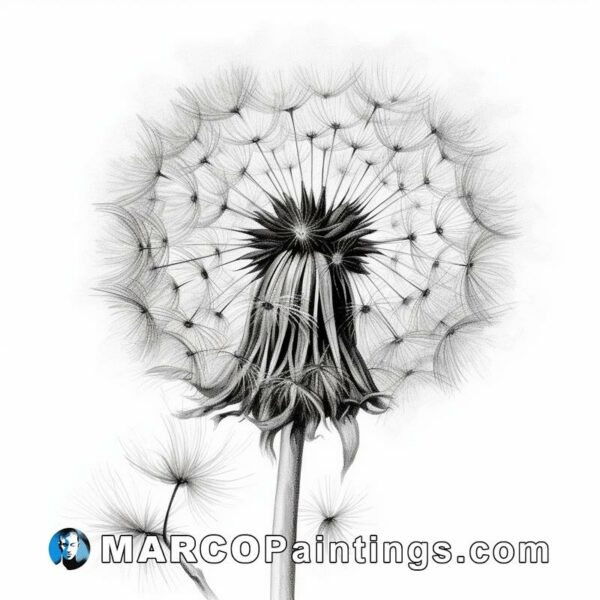 Dandelion on a white background in pencil drawing
