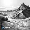Desert landscape in black and white for photo art graphic novel illustration