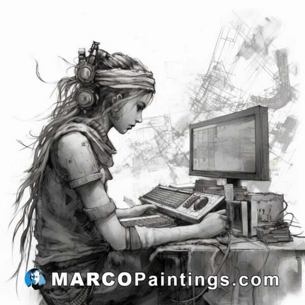 Digital art of women playing computer