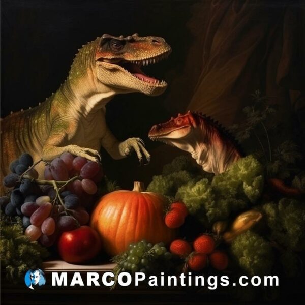Dinos on a table with the fruit on it
