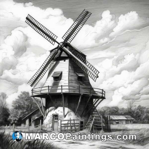 Drawing a windmill in black and white