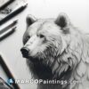Drawing of a bear with pencils next to the wood