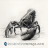 Drawing of a large lobster standing on top of water