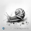 Drawing of a snail with splashes of ink on the white background