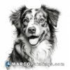 Drawing of australian shepherd dog with happy face