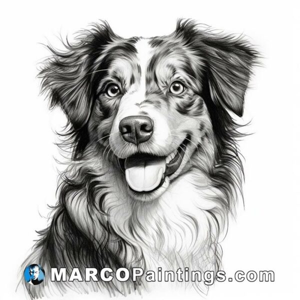 Drawing of australian shepherd dog with happy face