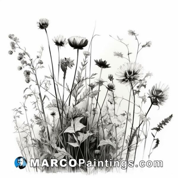 Drawing of black and white wildflowers or flowers