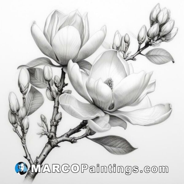 Drawing of magnolia plant pencil illustrations by jennan tucker