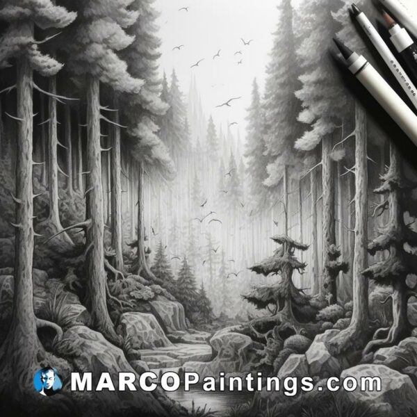 Drawing pencil drawing of forest
