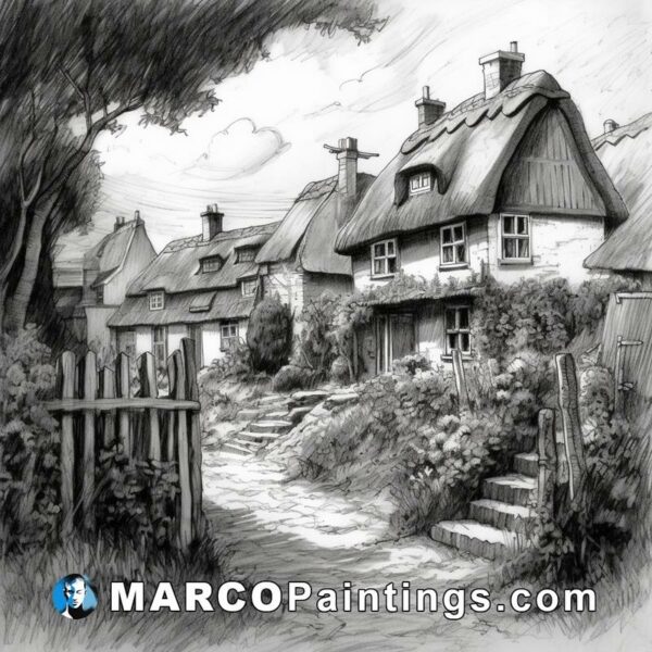 Drawing village cottage illustration