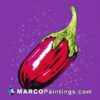 Eggplant illustration in red on dark purple background